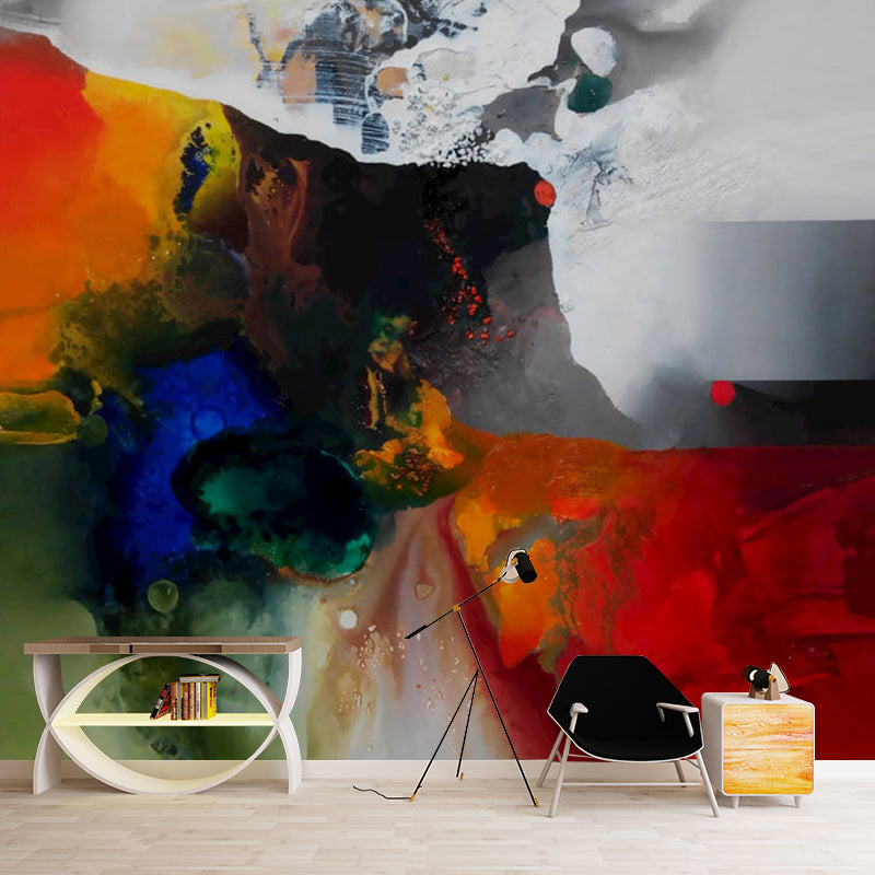 Orange-Blue Abstract Wallpaper Murals Stain-Resistant Art Deco Living Room Wall Covering