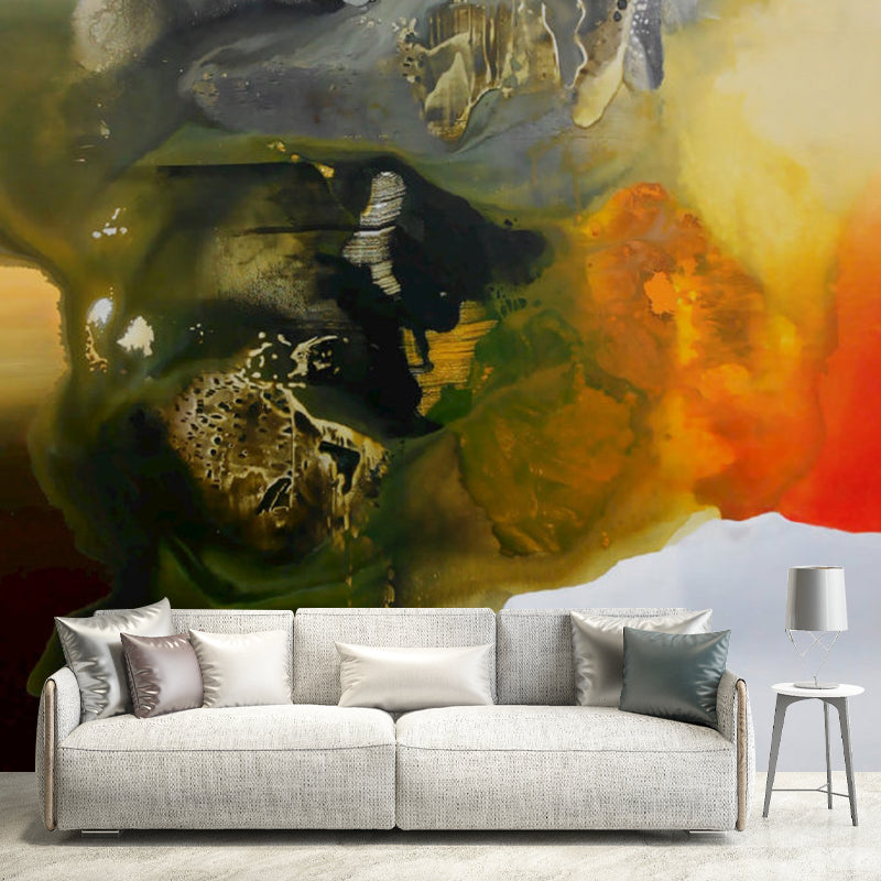 Large Artistic Wall Paper Mural Orange-Grey Abstract Wall Decoration, Custom Made
