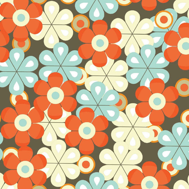 Artistic Scattered Flower Wallpaper Mural Blue-Orange-Yellow Moisture Resistant Wall Art for Home