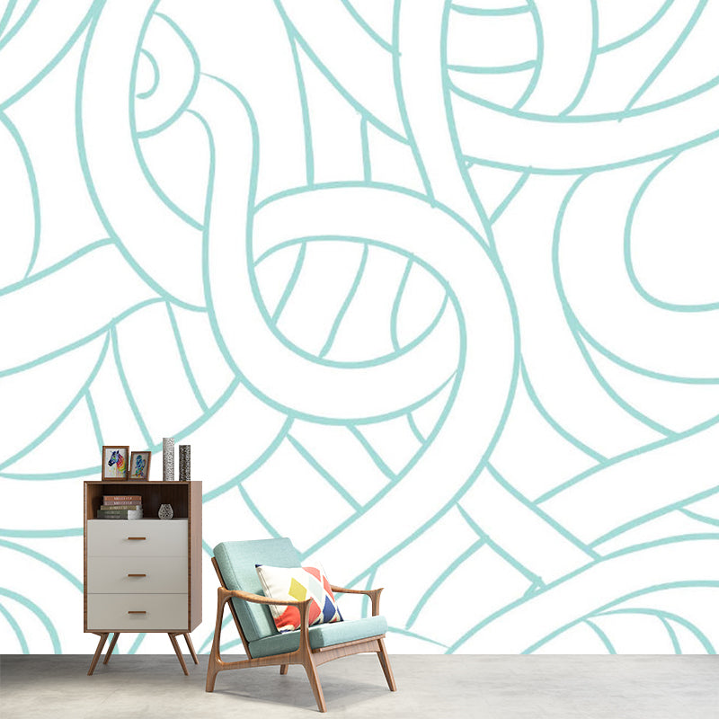 Simple Interweaves Pattern Mural Decal for Bedroom Custom Wall Covering in Green-White