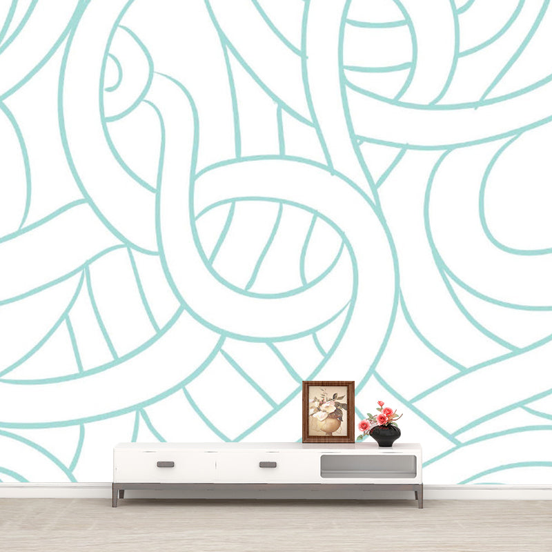 Simple Interweaves Pattern Mural Decal for Bedroom Custom Wall Covering in Green-White
