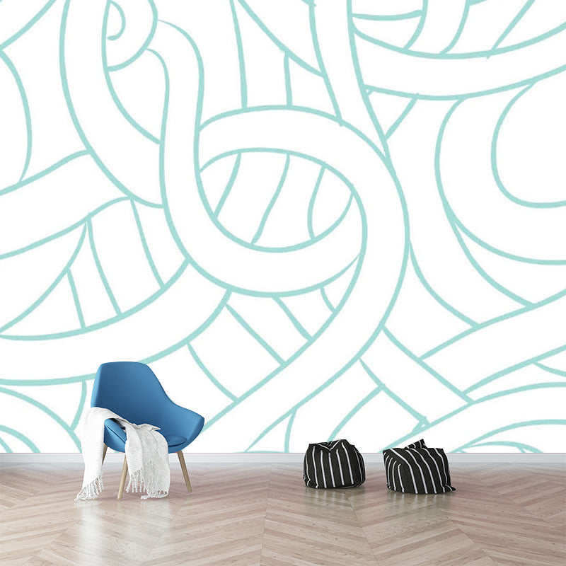 Simple Interweaves Pattern Mural Decal for Bedroom Custom Wall Covering in Green-White