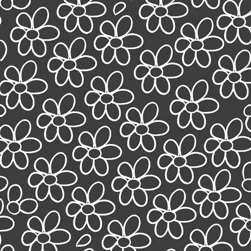 Simple Flower Wall Paper Mural for Bedroom Customized Wall Covering in White on Black