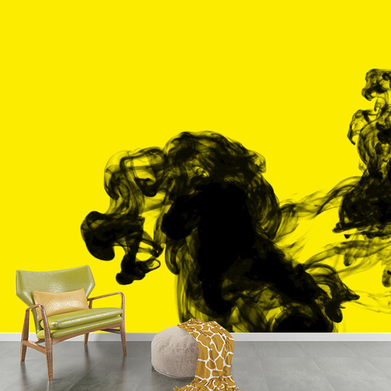 Minimalist Ink in Water Mural Decal for Living Room Customized Wall Art in Black on Yellow