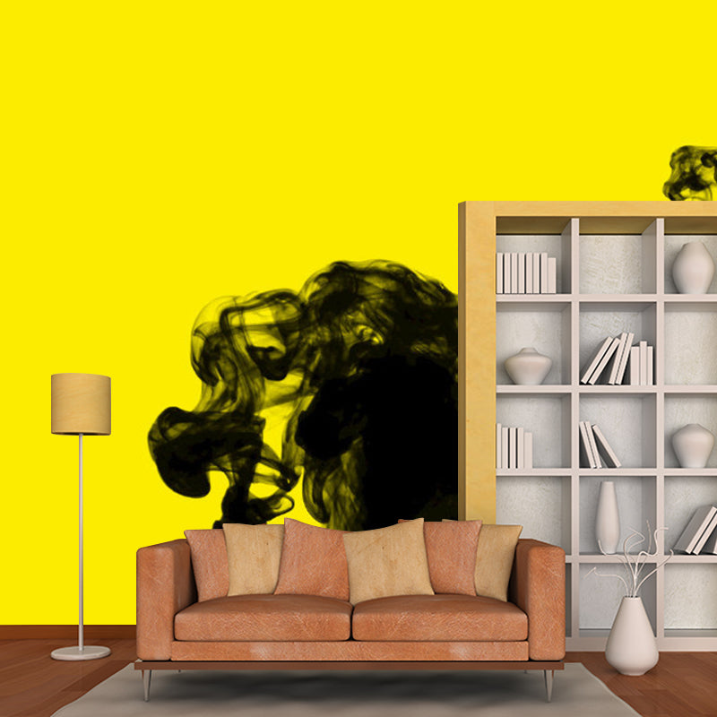 Minimalist Ink in Water Mural Decal for Living Room Customized Wall Art in Black on Yellow