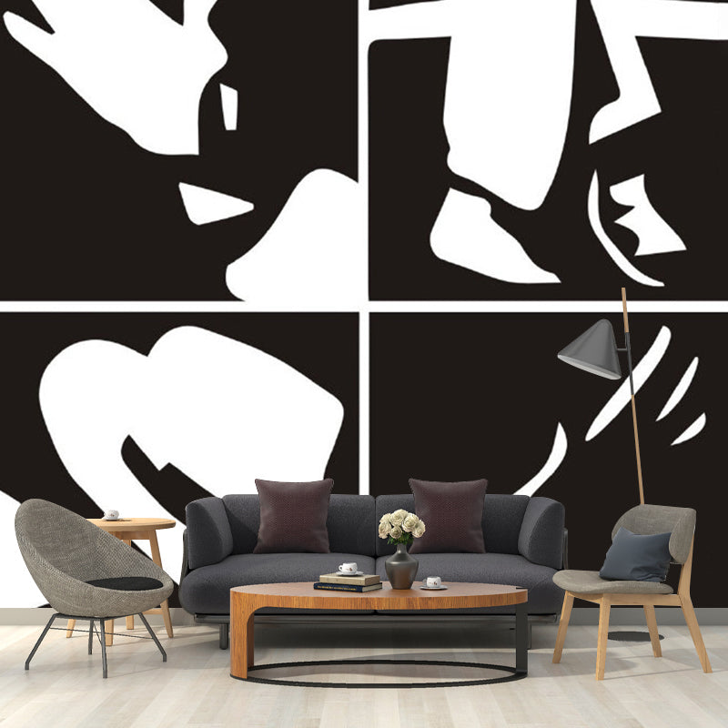 Black-White Mimes Element Murals Moisture-Resistant Modern Bedroom Wall Covering