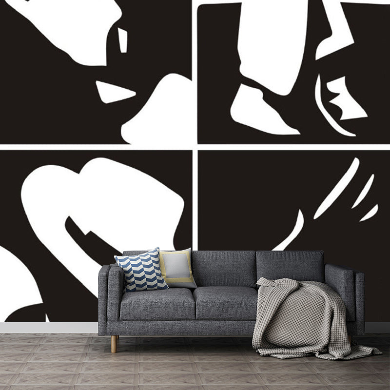 Black-White Mimes Element Murals Moisture-Resistant Modern Bedroom Wall Covering