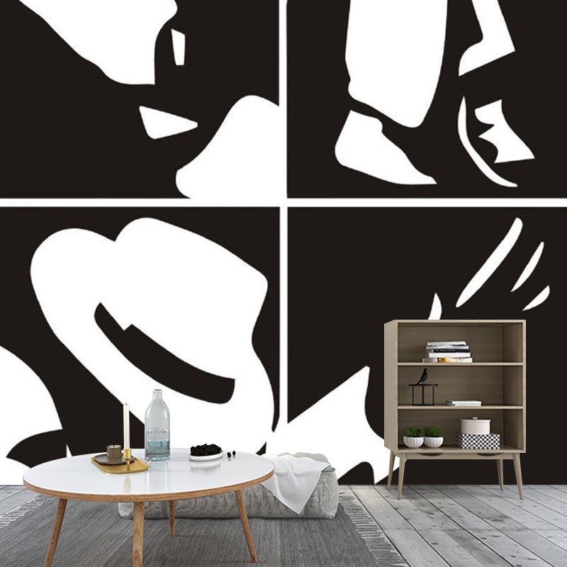 Black-White Mimes Element Murals Moisture-Resistant Modern Bedroom Wall Covering