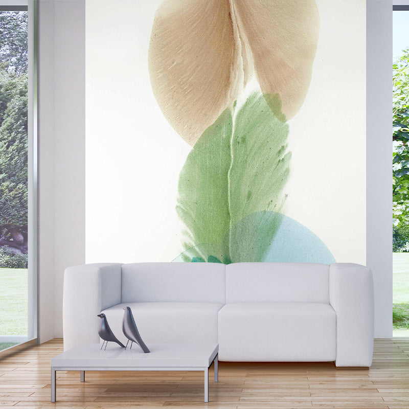 Custom Illustration Art Deco Murals Wallpaper with Petals Painting, Blue-Yellow-Green