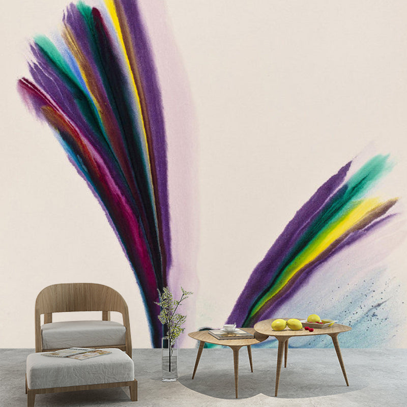 Minimalistic Feather Wall Mural Decal Purple-Pink Bedroom Wall Art, Custom Size Available