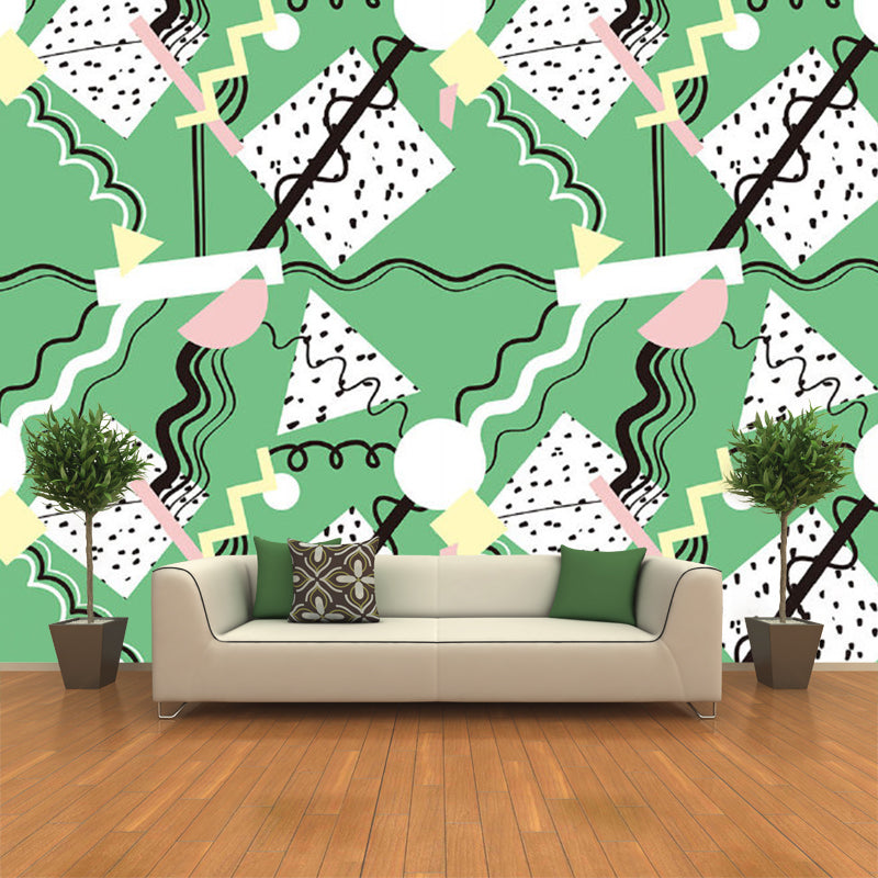 Green-White Childrens Art Murals Large Cakes Drawing Wall Decoration for Nursery