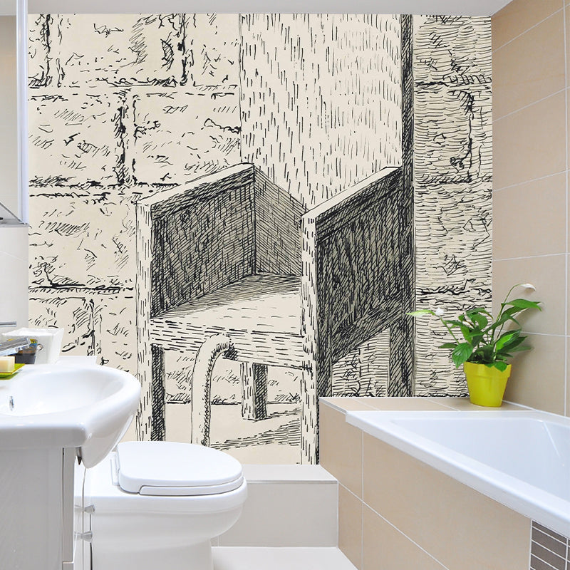 Grey Chair with Tail Murals Artistic Surrealism Water-Proof Wall Art for Bedroom