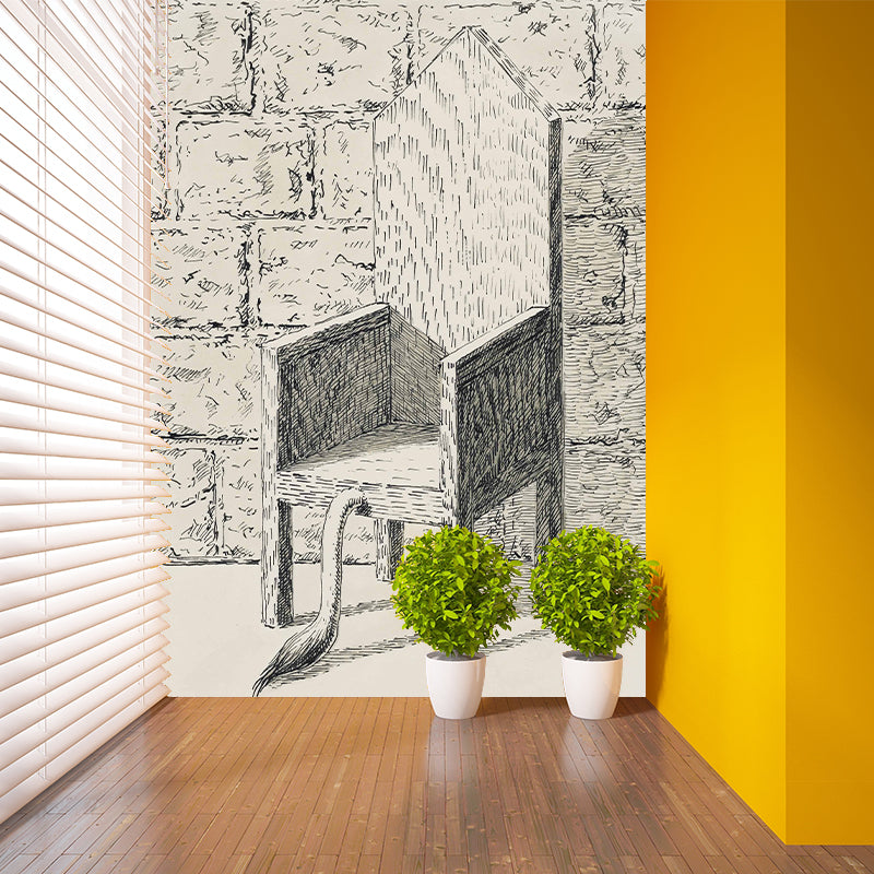 Grey Chair with Tail Murals Artistic Surrealism Water-Proof Wall Art for Bedroom