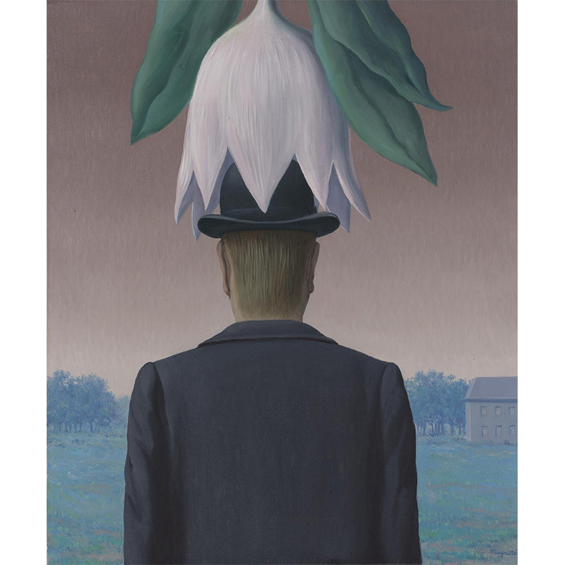 Black-Grey Surrealistic Wall Mural Large Man Wearing Flower Wall Covering for Living Room