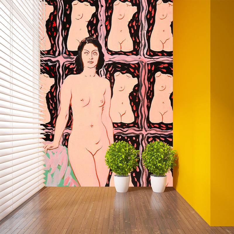 Surrealist Nudity Artwork Wallpaper Mural for Bedroom Customized Wall Decor in Pink