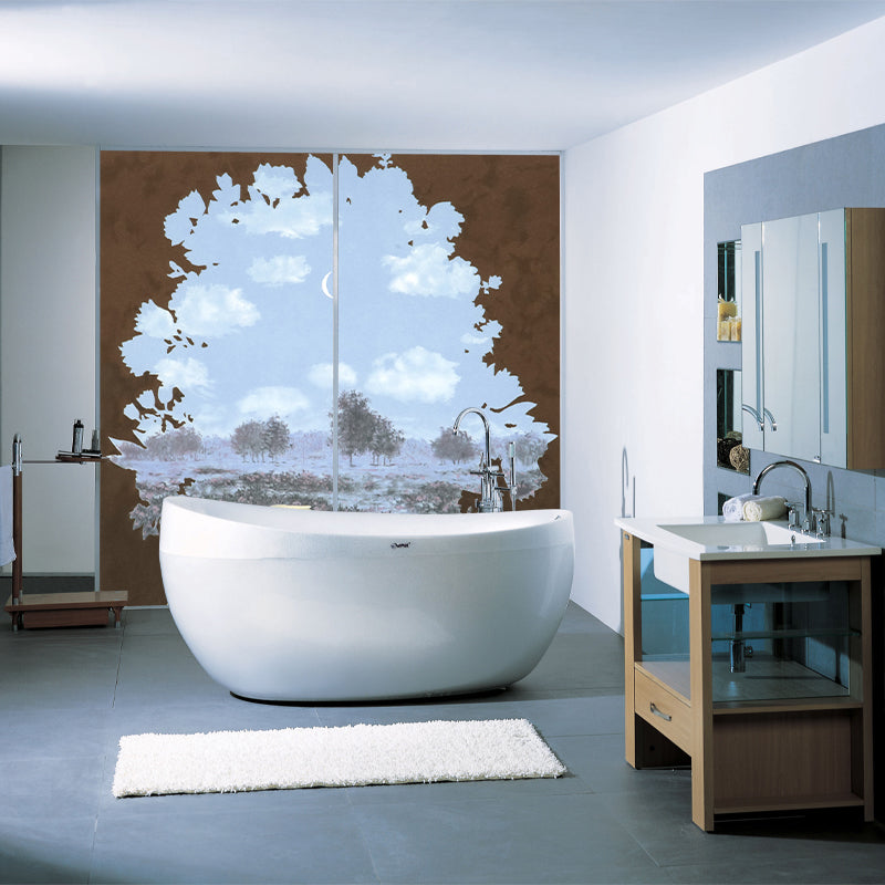 Surreal Cutouts Tree Drawing Murals in Blue-Brown Stain Proof Wall Decor for Dining Room