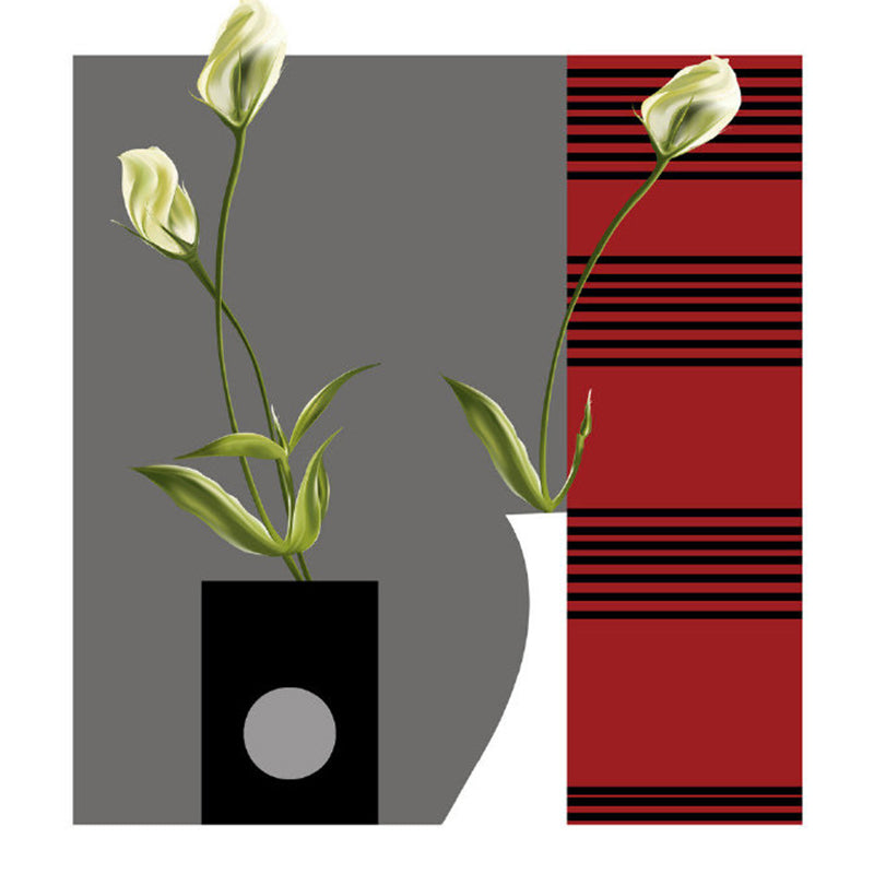 Minimalistic Tulip Flower Wall Mural Red-Grey Bedroom Wall Art, Custom Size Available