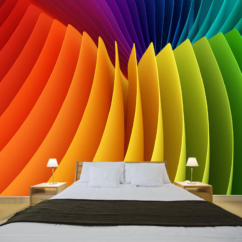 Art Deco Layered Painting Mural for Bedroom Personalized Wall Covering in Blue-Orange-Yellow