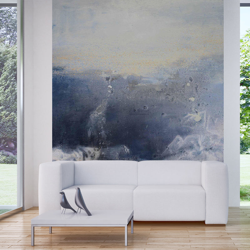 Abstract Mountain Landscape Mural Decal Artistry Smooth Surface Wall Art in Grey-Blue