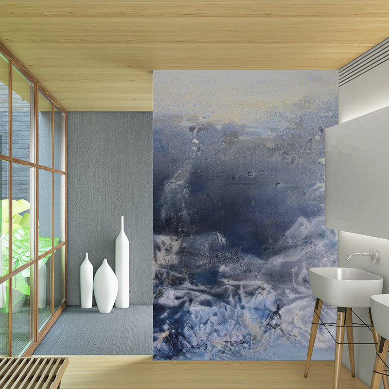 Abstract Mountain Landscape Mural Decal Artistry Smooth Surface Wall Art in Grey-Blue