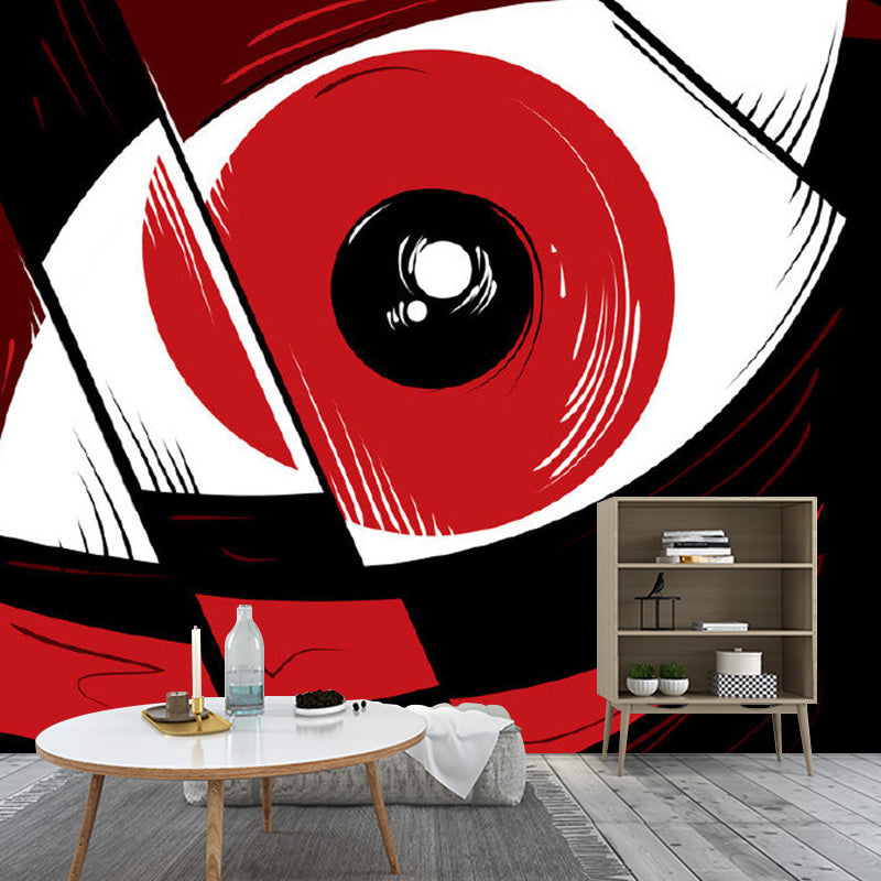 Eye Close-Up Art Wall Mural Decal Novelty Non-Woven Texture Wall Covering in Black-Red