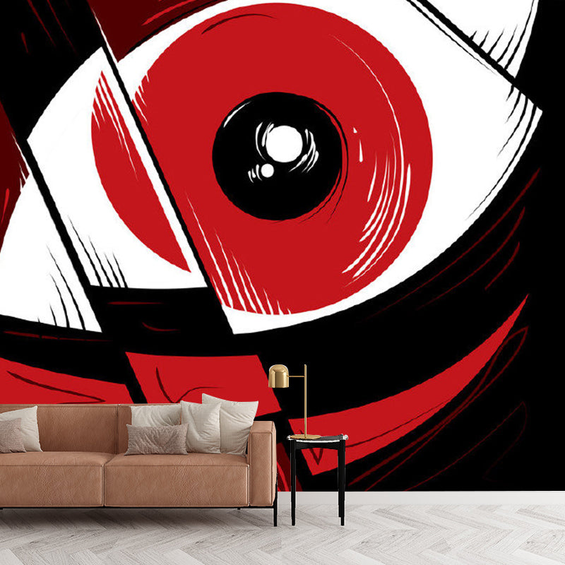 Eye Close-Up Art Wall Mural Decal Novelty Non-Woven Texture Wall Covering in Black-Red