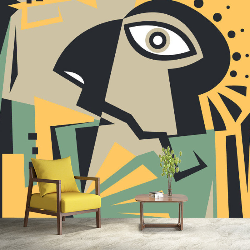 Novelty Ancient Man Wall Murals Yellow-Green Living Room Wall Art, Customized Size