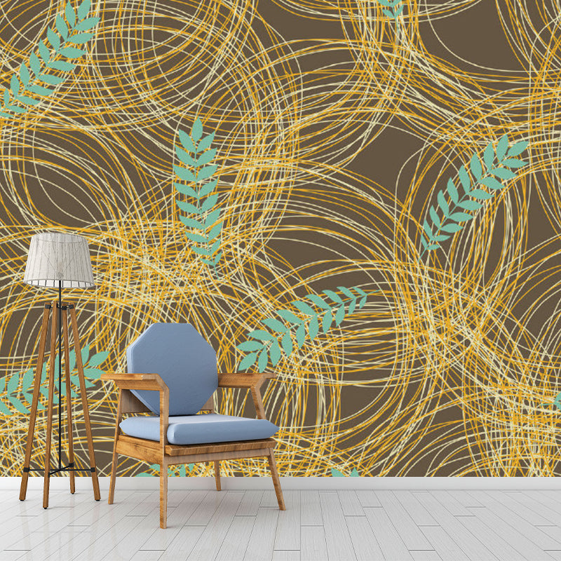 Circles and Olive Branch Murals Yellow-Blue Modern Art Wall Decoration for Home Gallery