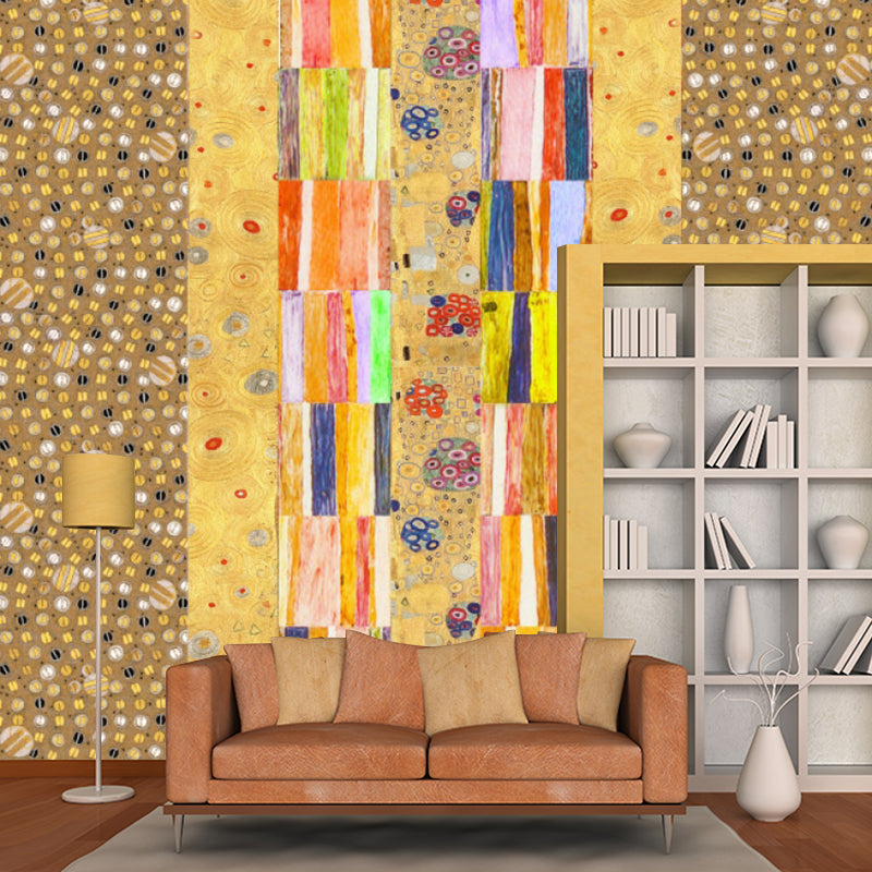 Square and Beads Mural Art Deco Stain Proof Living Room Wall Covering in Yellow, Custom Made