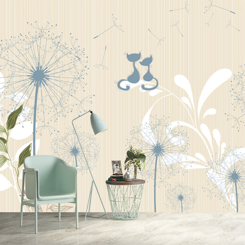 Plants Dandelion Wall Covering Mural Contemporary Non-Woven Fabric Wall Art in Yellow-Blue
