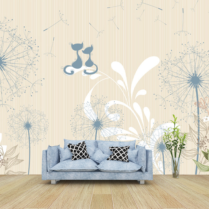 Plants Dandelion Wall Covering Mural Contemporary Non-Woven Fabric Wall Art in Yellow-Blue