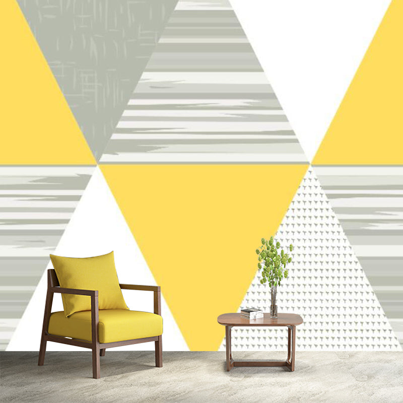 Large Triangle Patterned Mural Wallpaper Grey-Yellow Non-Woven Wall Art, Stain Resistant, Custom Print