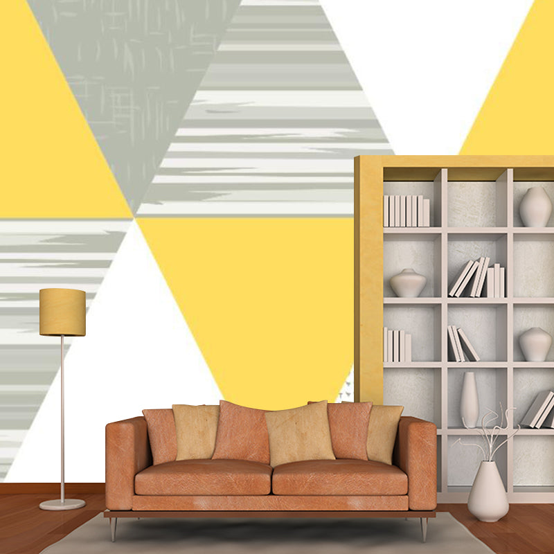 Large Triangle Patterned Mural Wallpaper Grey-Yellow Non-Woven Wall Art, Stain Resistant, Custom Print
