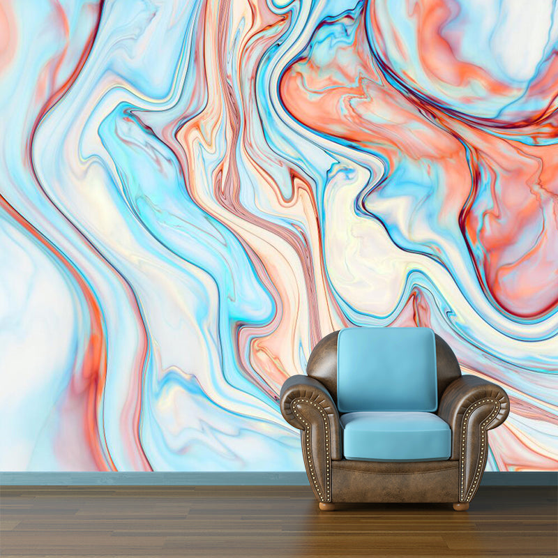 Modern Art Water Drawing Mural Orange-Blue Water Resistant Wall Decor for Bedroom