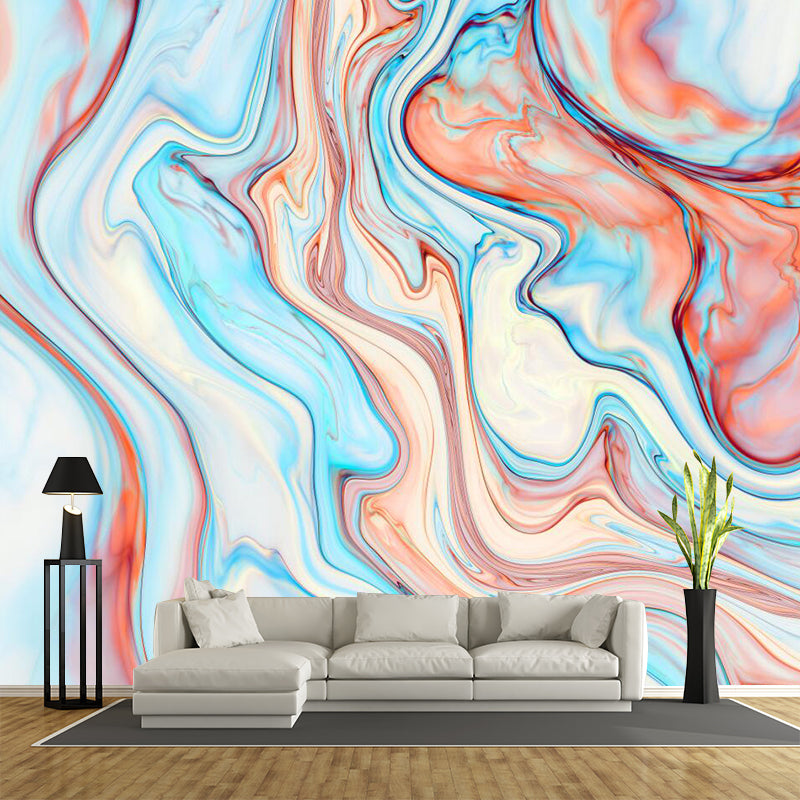 Modern Art Water Drawing Mural Orange-Blue Water Resistant Wall Decor for Bedroom