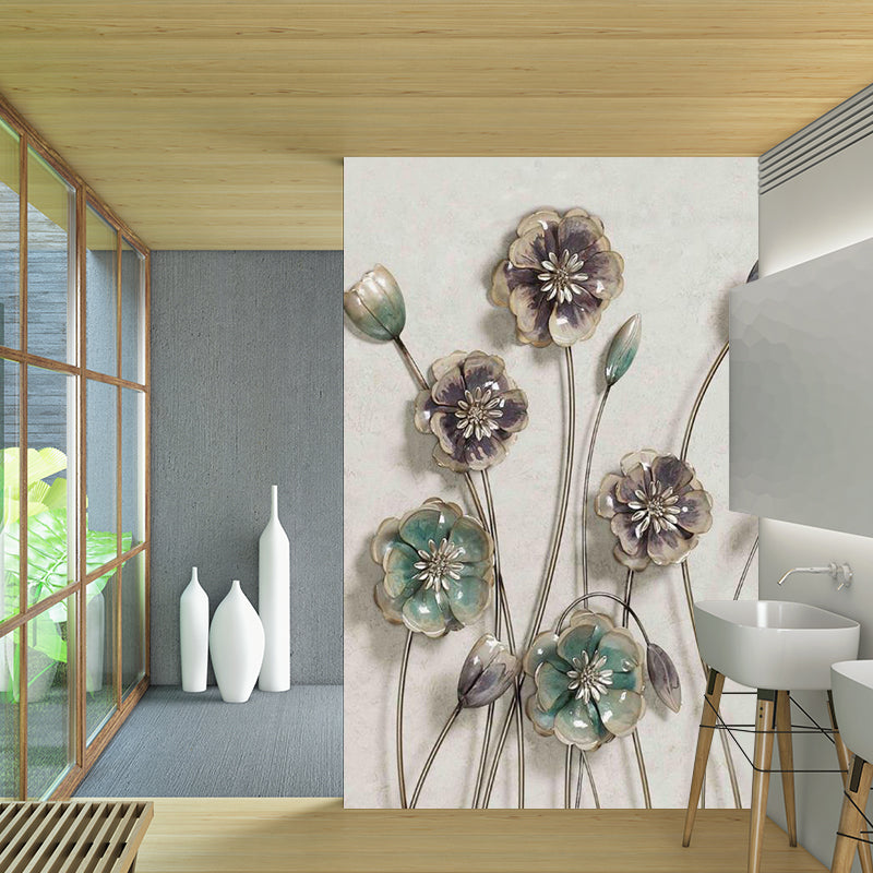 Ceramic Flower Look Mural Decal Artistry Stain Resistant Living Room Wall Decor, Personalized Size