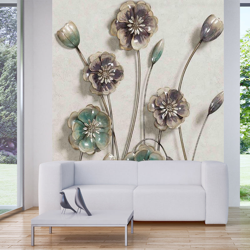 Ceramic Flower Look Mural Decal Artistry Stain Resistant Living Room Wall Decor, Personalized Size