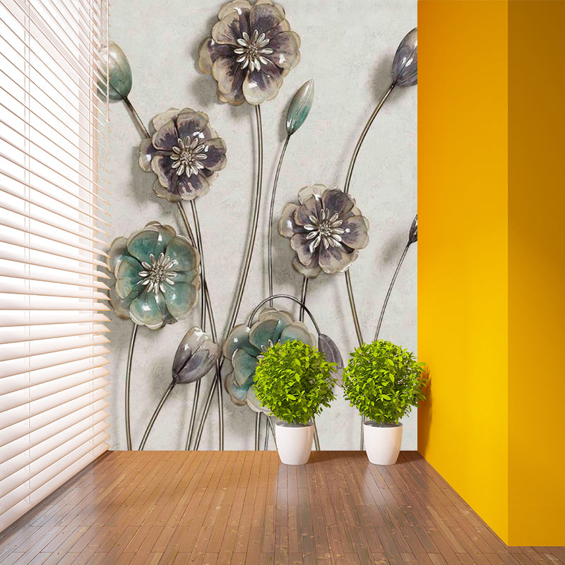 Ceramic Flower Look Mural Decal Artistry Stain Resistant Living Room Wall Decor, Personalized Size