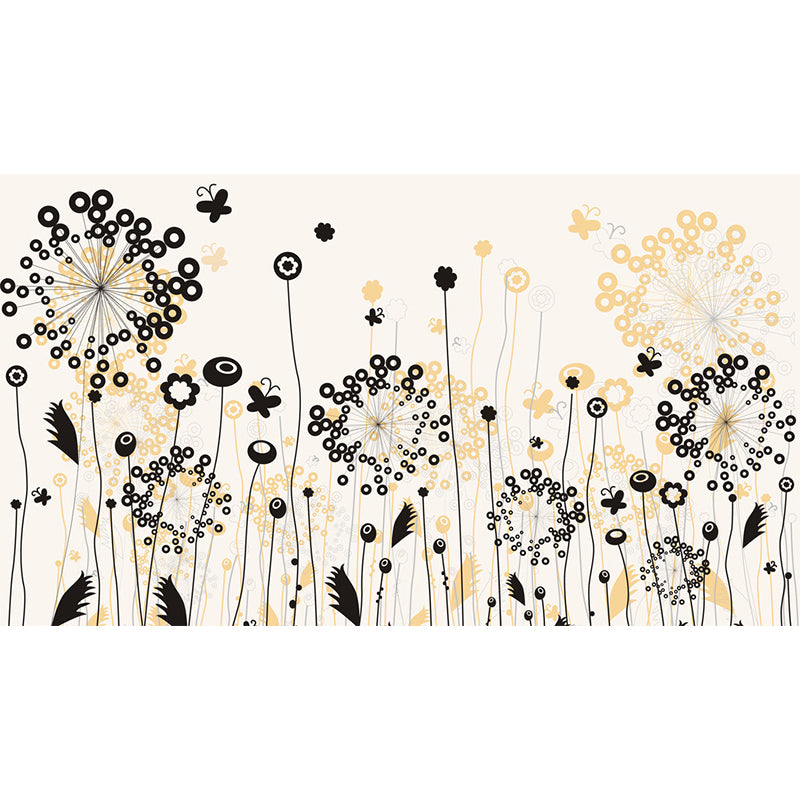 Black-Yellow Dandelion Wall Murals Moisture Resistant Modernist Bedroom Wall Covering