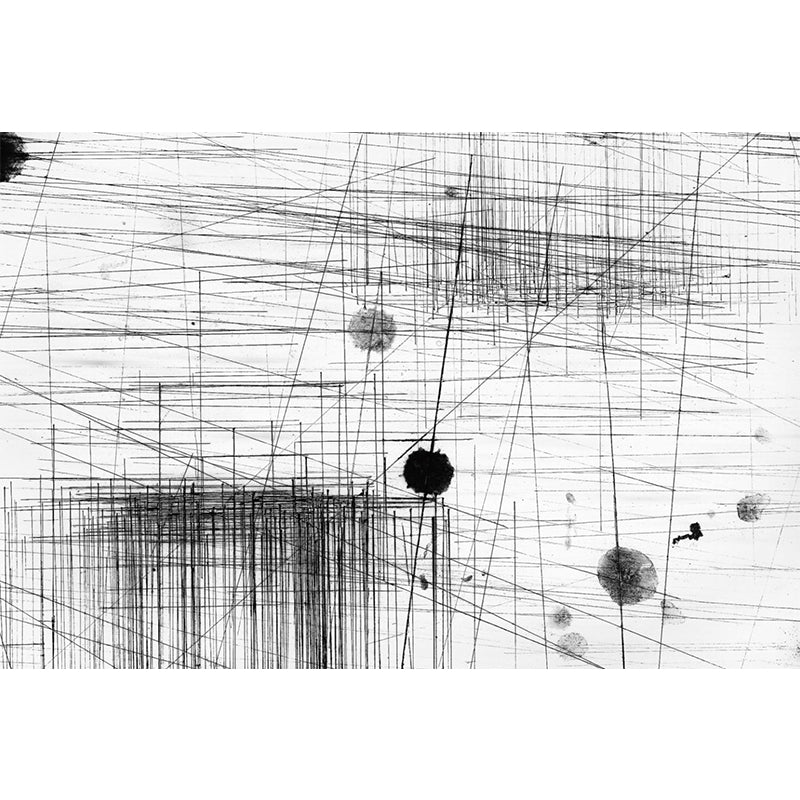 Abstract Line Sketch Wallpaper Murals Artistry Non-Woven Material Wall Decor in Black-Grey