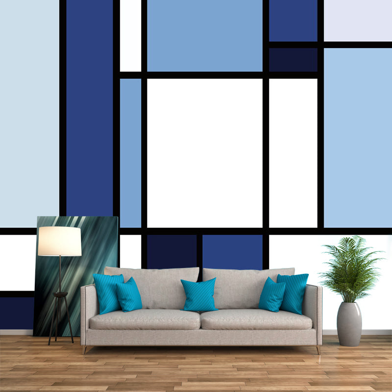 Blue-White Color Block Mural Wallpaper Geometric Modern Stain Resistant Wall Art