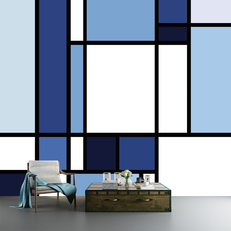Blue-White Color Block Mural Wallpaper Geometric Modern Stain Resistant Wall Art