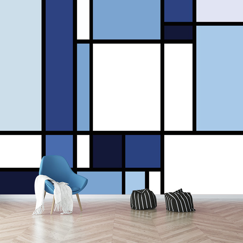 Blue-White Color Block Mural Wallpaper Geometric Modern Stain Resistant Wall Art