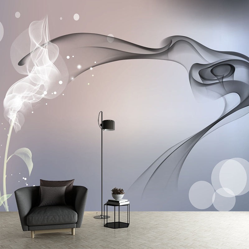 Minimalist Floral Wall Paper Mural for Bedroom Custom Size Wall Decor in Grey-Pink