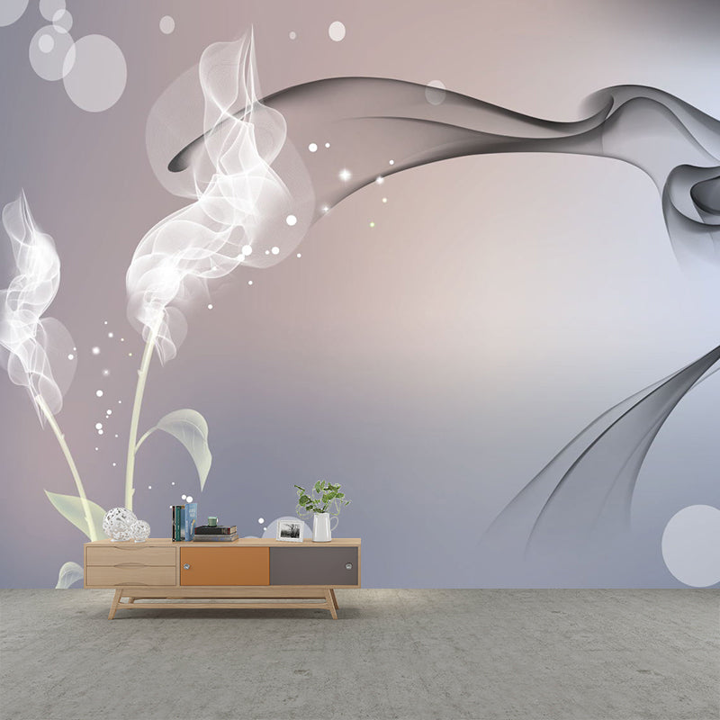 Minimalist Floral Wall Paper Mural for Bedroom Custom Size Wall Decor in Grey-Pink