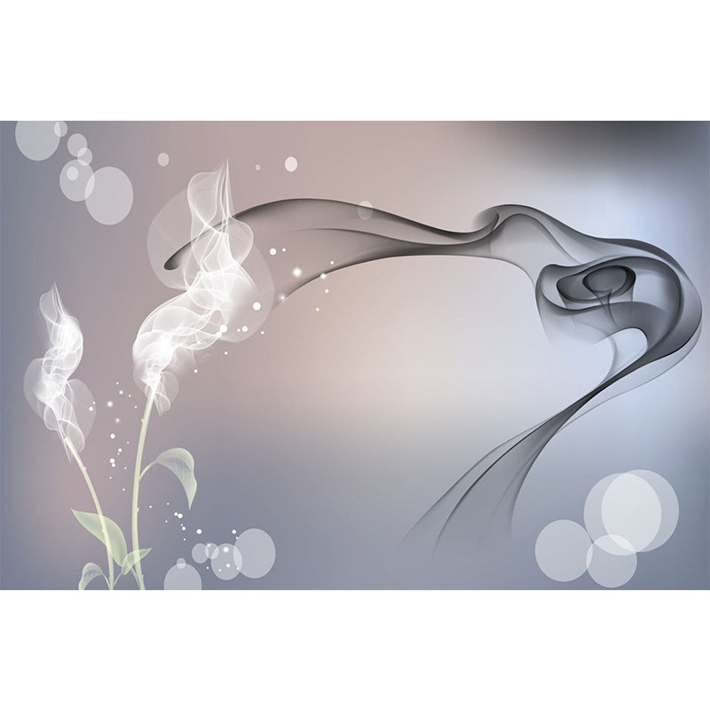 Minimalist Floral Wall Paper Mural for Bedroom Custom Size Wall Decor in Grey-Pink