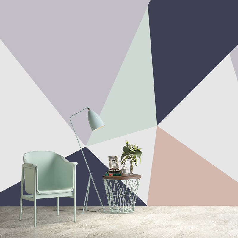 Triangle Patterned Mural Decal Grey-Blue Mid Century Wall Covering for Living Room