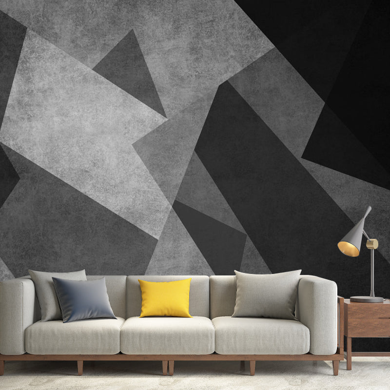 Black-Grey Modernist Mural Wallpaper Whole Geometric Pattern Wall Art for Bedroom