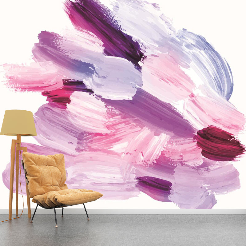 Whole Brush Stroke Floral Mural Waterproof Artistry Bedroom Wall Covering in Pink
