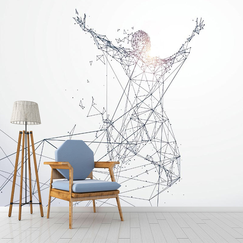 3D Geometric Man Jumping Murals Minimalistic Washable Office Wall Art, Made to Measure